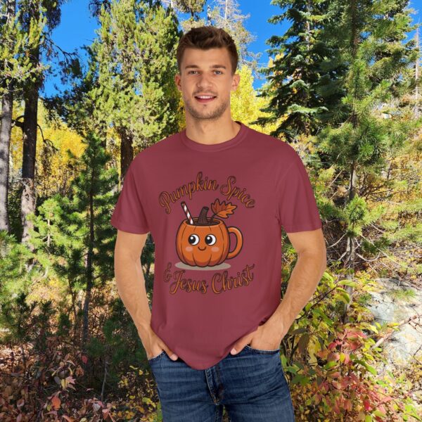 Model of Pumpkin Spice & Jesus Christ Fall Christian T-Shirt 66