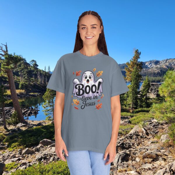 Model of Boo-lieve in Jesus Adorable Ghost Christian T-Shirt 64