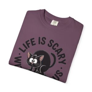 Life Is Scary Without Jesus Christian T-Shirt - Scared Black Cat Tee - Image 44