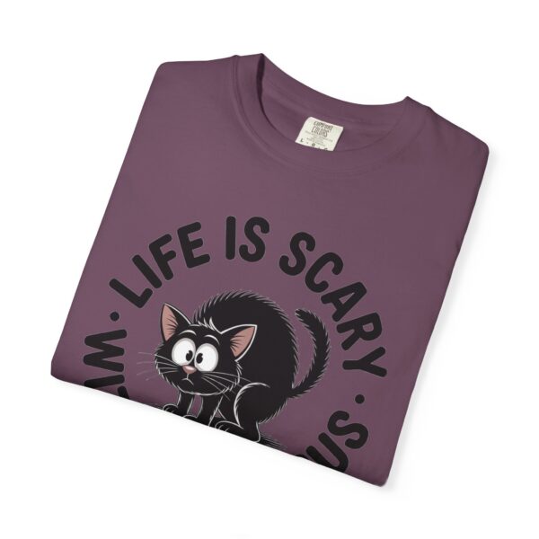 Model of Life Is Scary Without Jesus Christian T-Shirt - Scared Black Cat Tee 86