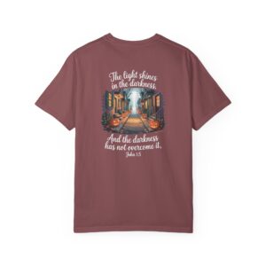 Halloween The Light Shines in the Darkness Christian Shirt - John 1:5 - Image 9