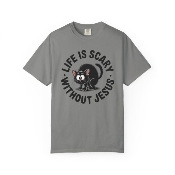 Model of Life Is Scary Without Jesus Christian T-Shirt - Scared Black Cat Tee 56