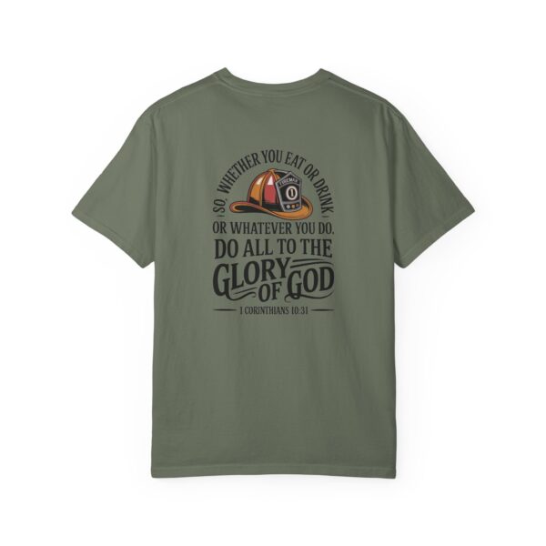 Model of Christian Firefighter T-Shirt 1 Corinthians 10:31 - Do All to the Glory of God 18