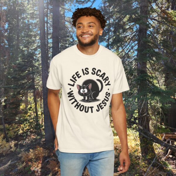 Model of Life Is Scary Without Jesus Christian T-Shirt - Scared Black Cat Tee 34