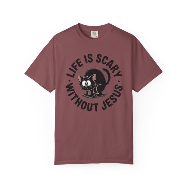 Model of Life Is Scary Without Jesus Christian T-Shirt - Scared Black Cat Tee 32