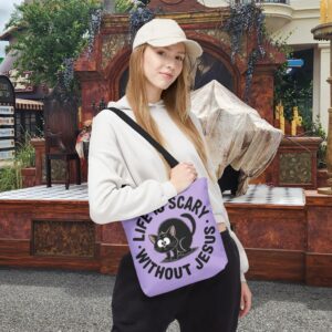 Life Is Scary Without Jesus Christian Tote Bag - Black Cat Canvas Tote Bag - Image 4