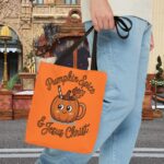 Model of Pumpkin Spice and Jesus Christ Christian Tote Bag – Canvas Fall Tote Bag 30
