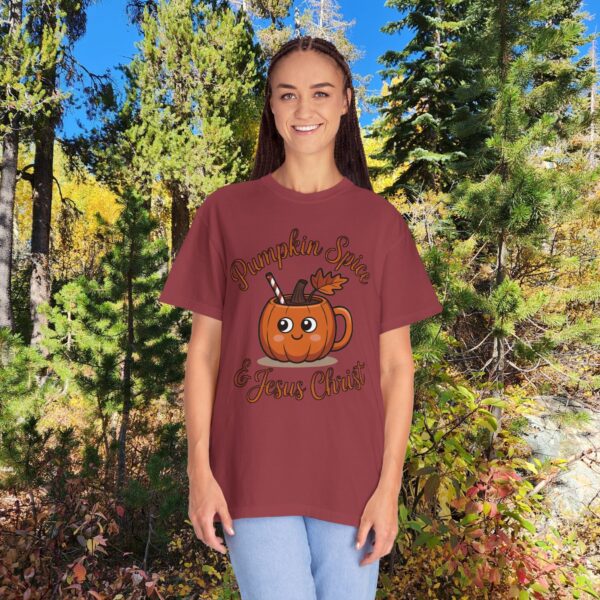 Model of Pumpkin Spice & Jesus Christ Fall Christian T-Shirt 64
