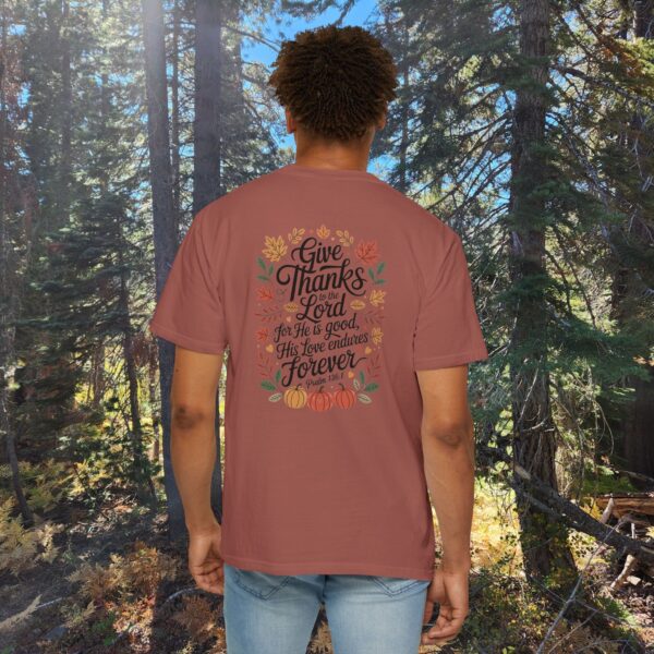 Model of Give Thanks to the Lord Fall Christian T-Shirt - Psalm 136:1 56