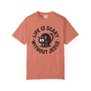 Life Is Scary Without Jesus Christian T-Shirt - Scared Black Cat Tee - Image 13