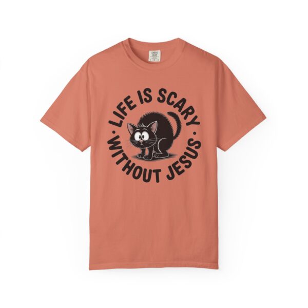 Model of Life Is Scary Without Jesus Christian T-Shirt - Scared Black Cat Tee 24