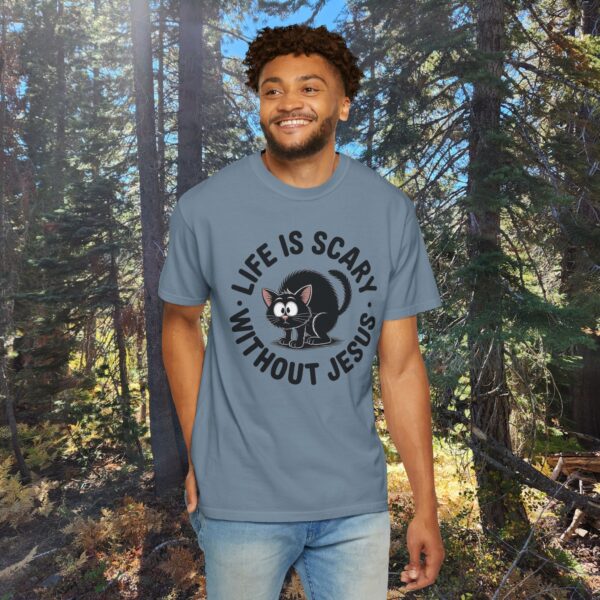 Model of Life Is Scary Without Jesus Christian T-Shirt - Scared Black Cat Tee 58