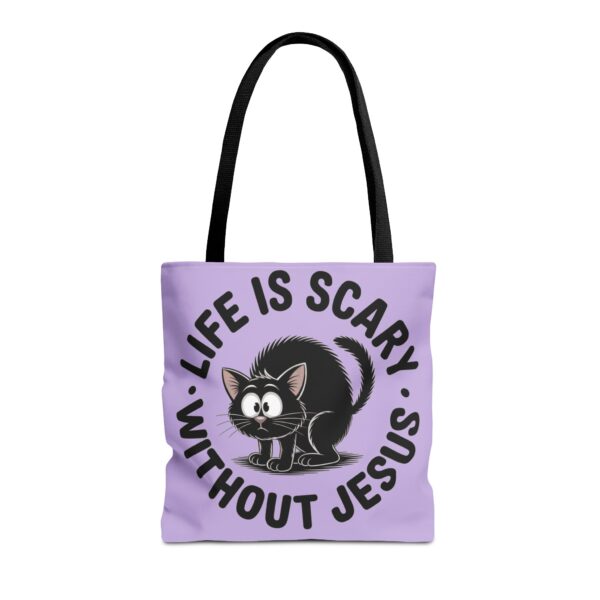 Model of Life Is Scary Without Jesus Christian Tote Bag - Black Cat Canvas Tote Bag 12