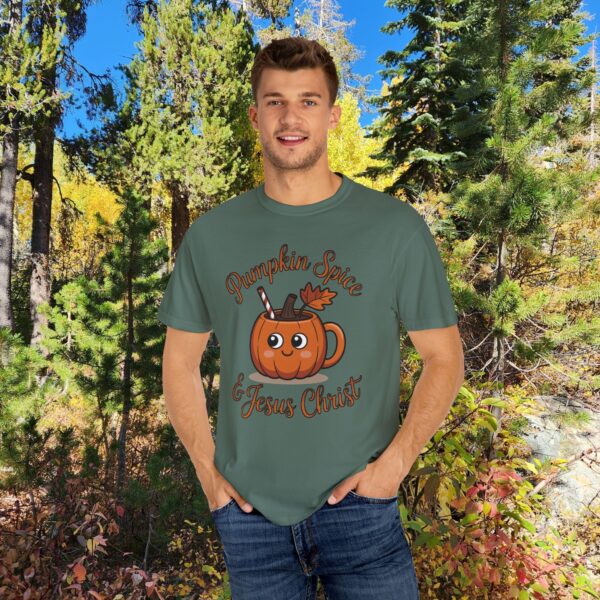 Model of Pumpkin Spice & Jesus Christ Fall Christian T-Shirt 34