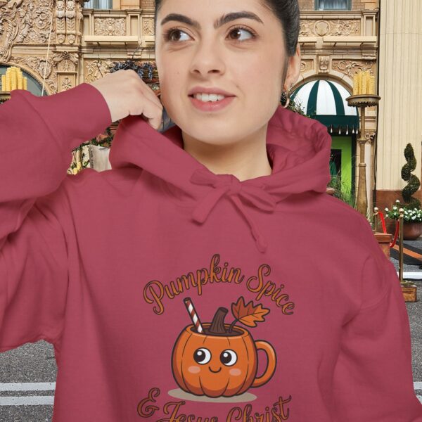 Model of Pumpkin Spice and Jesus Christ Christian Hoodie - Unisex 62