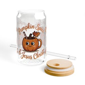 Pumpkin Spice & Jesus Christ 16oz Sipper Glass 18 Pumpkin Spice & Jesus Christ 16oz Sipper Glass - Image 3