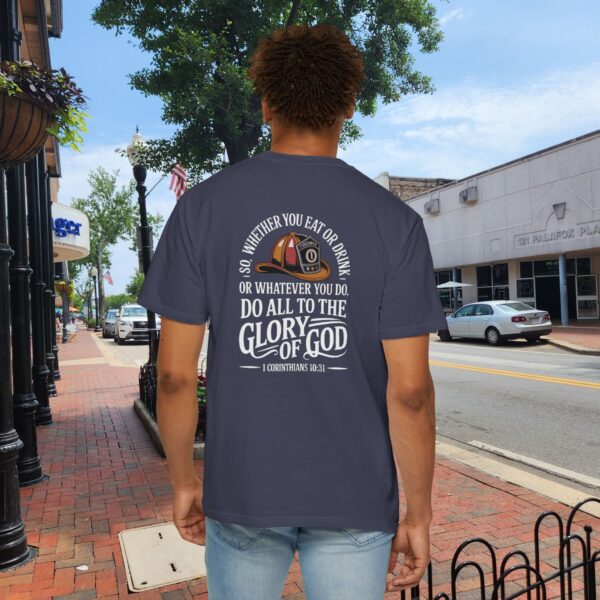 Model of Christian Firefighter T-Shirt 1 Corinthians 10:31 - Do All to the Glory of God 28
