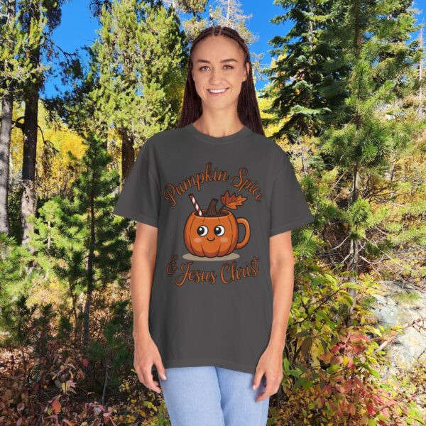 Model of Pumpkin Spice & Jesus Christ Fall Christian T-Shirt 48