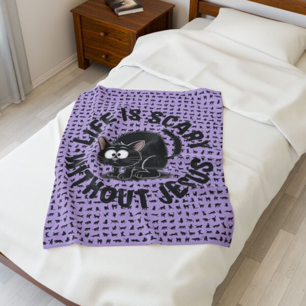 Model of Life is Scary Without Jesus Christian Blanket - Black Cat Velveteen Blanket 12