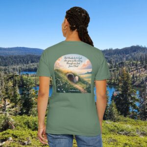 Thanks Be to God Christian T-Shirt - 1 Corinthians 15:57 - Image 1