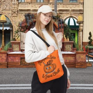 Pumpkin Spice and Jesus Christ Christian Tote Bag – Canvas Fall Tote Bag - Image 3