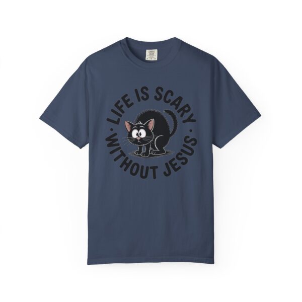 Model of Life Is Scary Without Jesus Christian T-Shirt - Scared Black Cat Tee 72