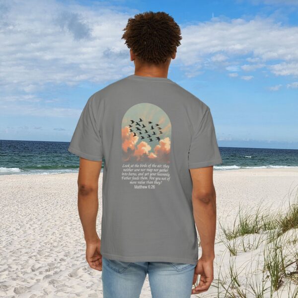 Look at the Birds of the Air Christian T-Shirt - Matthew 6:26 31 Model of Look at the Birds of the Air Christian T-Shirt - Matthew 6:26 30
