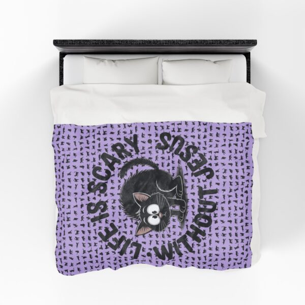 Model of Life is Scary Without Jesus Christian Blanket - Black Cat Velveteen Blanket 10