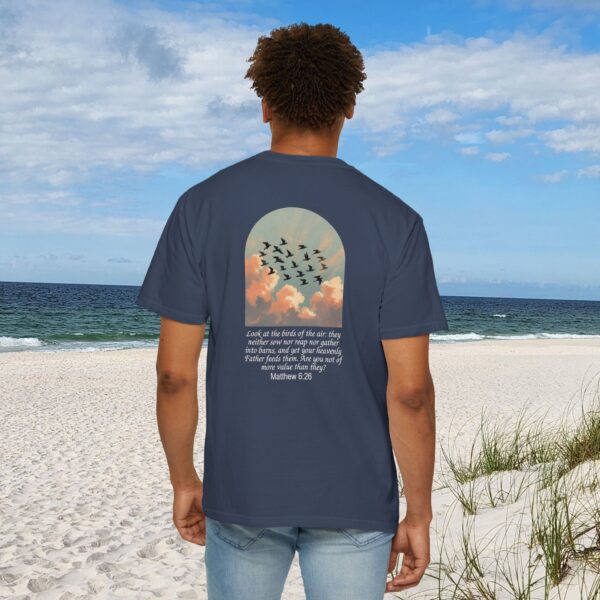 Look at the Birds of the Air Christian T-Shirt - Matthew 6:26 37 Model of Look at the Birds of the Air Christian T-Shirt - Matthew 6:26 36