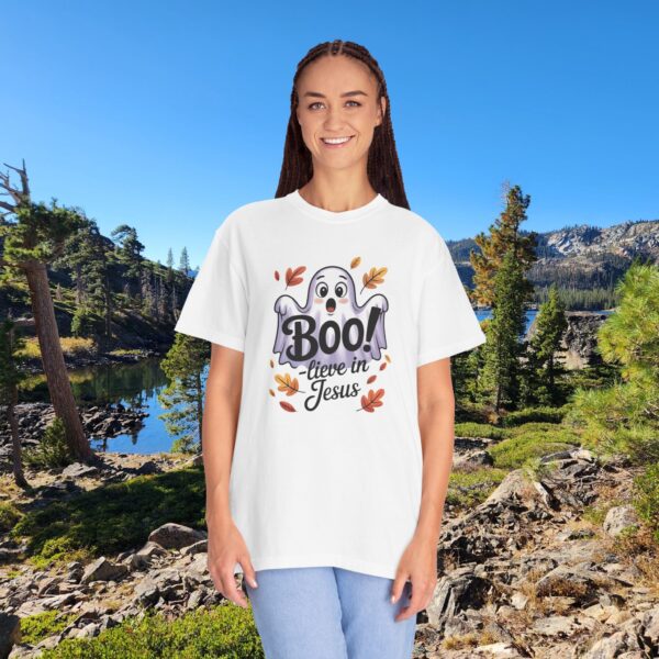 Model of Boo-lieve in Jesus Adorable Ghost Christian T-Shirt 8