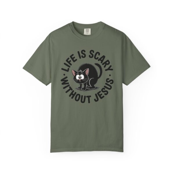 Model of Life Is Scary Without Jesus Christian T-Shirt - Scared Black Cat Tee 48