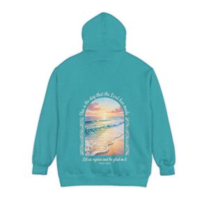 The Day the Lord Has Made Christian Hoodie - Comfort Colors Beach Sunset Psalm 118:24 Christian Sweatshirt - Image 3