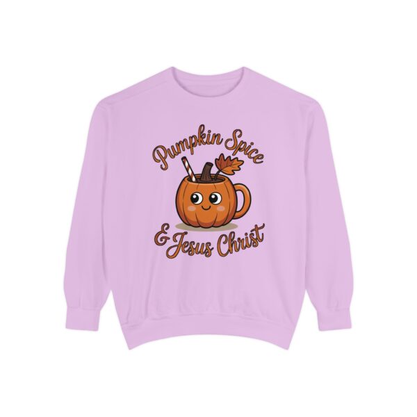 Model of Pumpkin Spice and Jesus Christ Fall Christian Sweatshirt 46