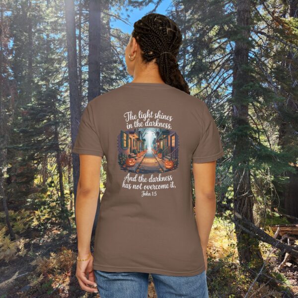 Model of Halloween The Light Shines in the Darkness Christian Shirt - John 1:5 26
