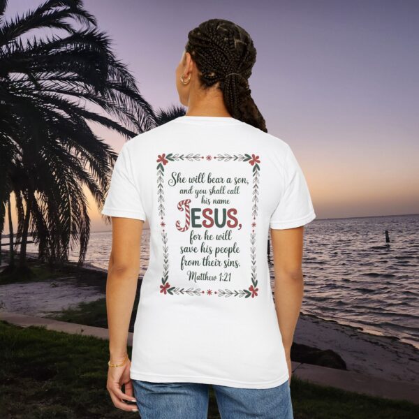 Model of You Shall Call His Name Jesus Christian T-Shirt - Matthew 1:21 6