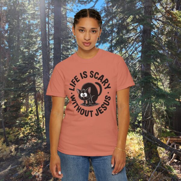 Model of Life Is Scary Without Jesus Christian T-Shirt - Scared Black Cat Tee 20