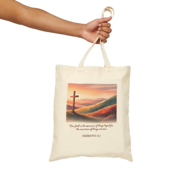 Model of Faith the Conviction of Things Not Seen Sunset Cross Christian Tote Bag - Hebrews 11:1 10