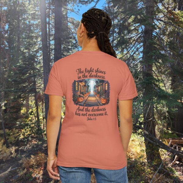 Model of Halloween The Light Shines in the Darkness Christian Shirt - John 1:5 2