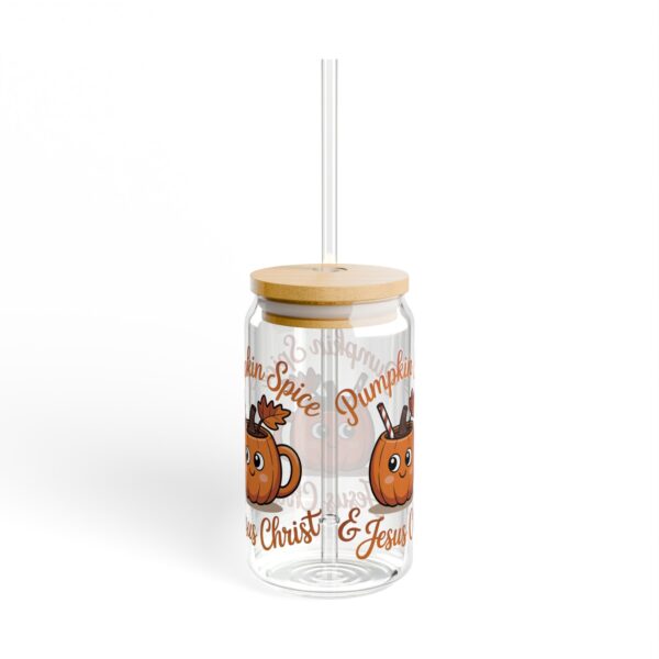 Pumpkin Spice & Jesus Christ 16oz Sipper Glass 15 Model of Pumpkin Spice & Jesus Christ 16oz Sipper Glass 14