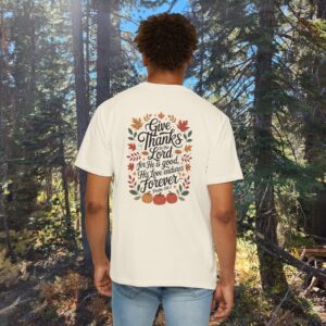 Give Thanks to the Lord Fall Christian T-Shirt - Psalm 136:1 - Image 5