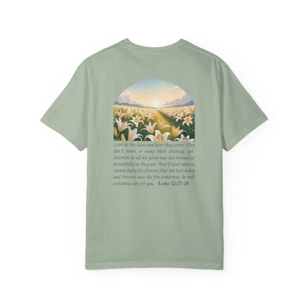 Model of Look at the Lilies and How They Grow Christian T-Shirt - Luke 12:27-28 22
