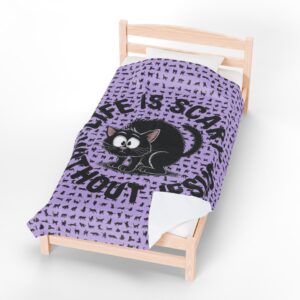 Life is Scary Without Jesus Christian Blanket - Black Cat Velveteen Blanket - Image 5