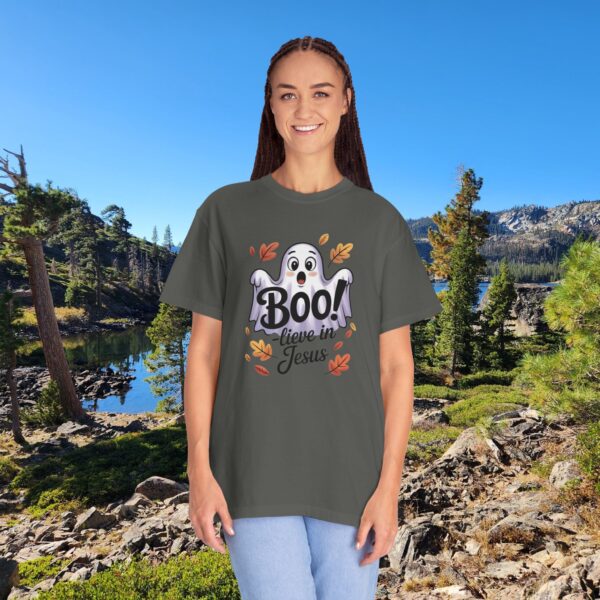 Model of Boo-lieve in Jesus Adorable Ghost Christian T-Shirt 56