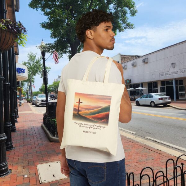 Model of Faith the Conviction of Things Not Seen Sunset Cross Christian Tote Bag - Hebrews 11:1 4