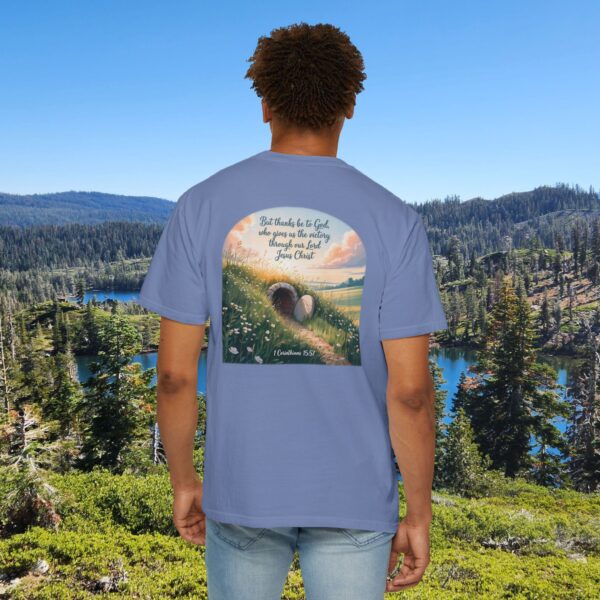 Model of Thanks Be to God Christian T-Shirt - 1 Corinthians 15:57 32