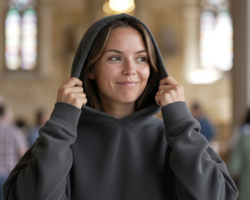 Model in hoodie