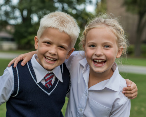 Two young children smiling