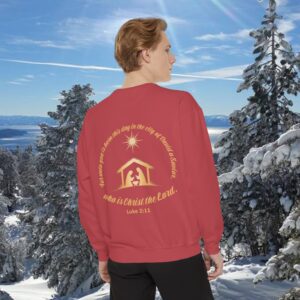 For Unto You Is Born - Manger Scene Christian Sweatshirt - Image 2