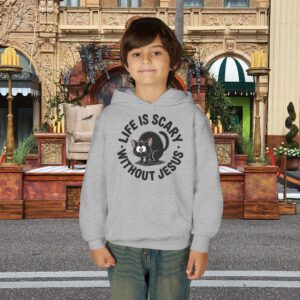 Life is Scary Without Jesus Kids Christian Hoodie - Image 9