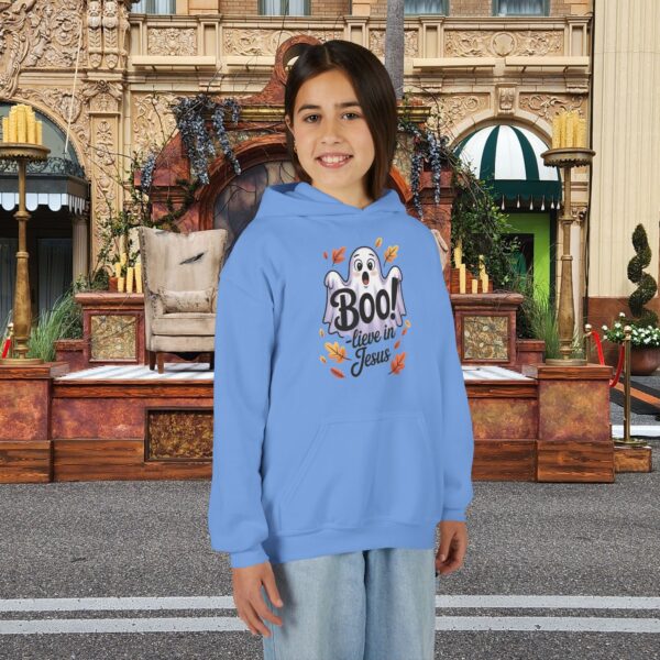 Model of Boo-lieve in Jesus Ghost Kids Christian Hoodie 42